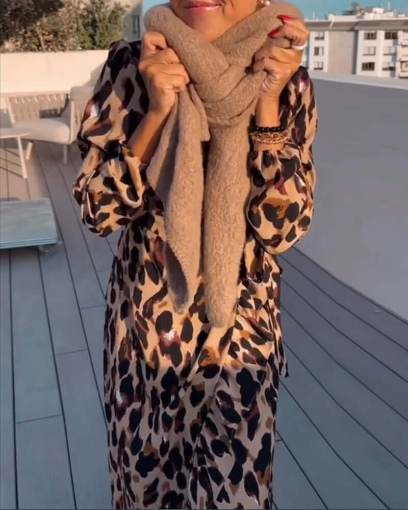Fashionable Leopard V Neck Mini Dress