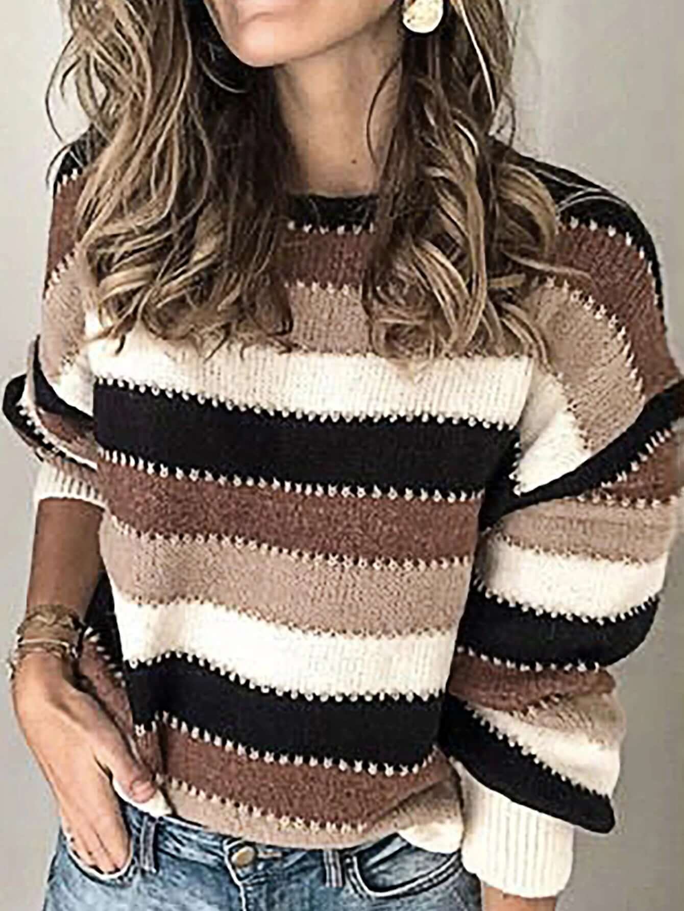 Fashionable Horizontal Knit Women's Sweater