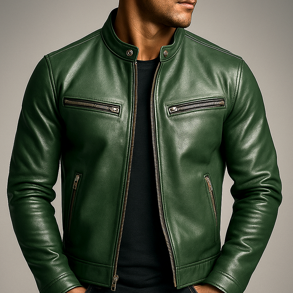 Men's Fitted Zip Up Leather Jacket
