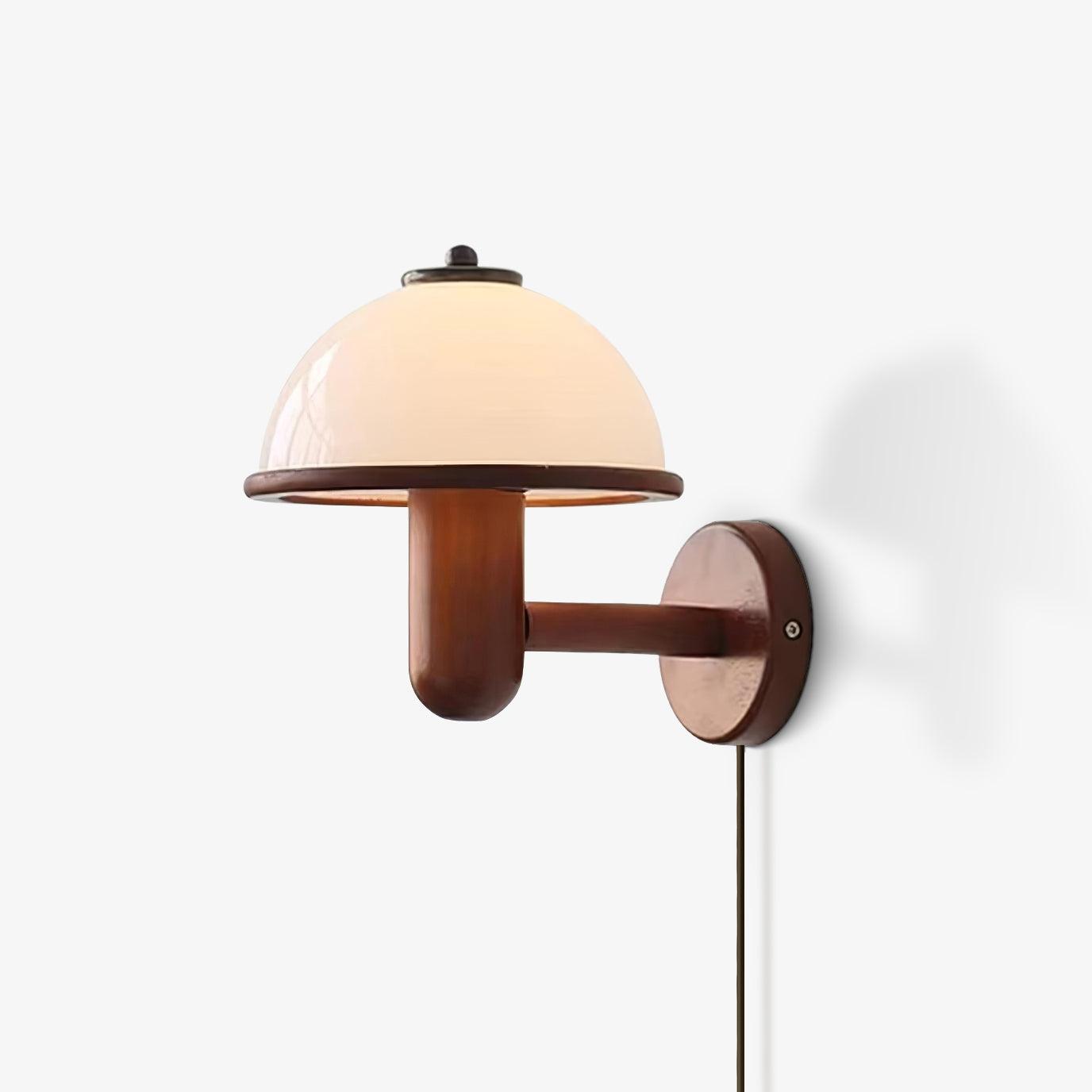 Rustic Wooden Fungi Wall Lamp with Cream Shade
