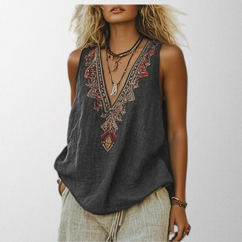 Relaxed Fit Crochet Embroidered Sleeveless Women's Summer Top - Luxivelle
