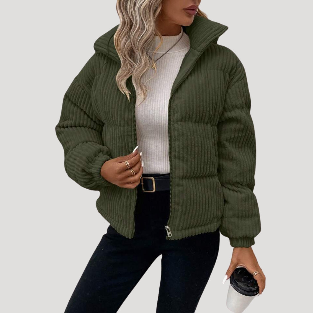 Warm Womens Zip Up Fleece Lined Corduroy Coat