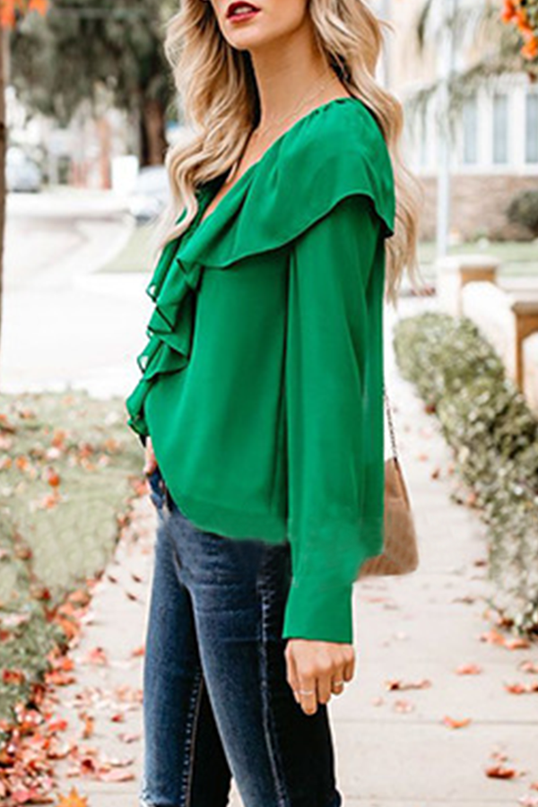 Ladies' Flared V-Neck Button-Down Shirt