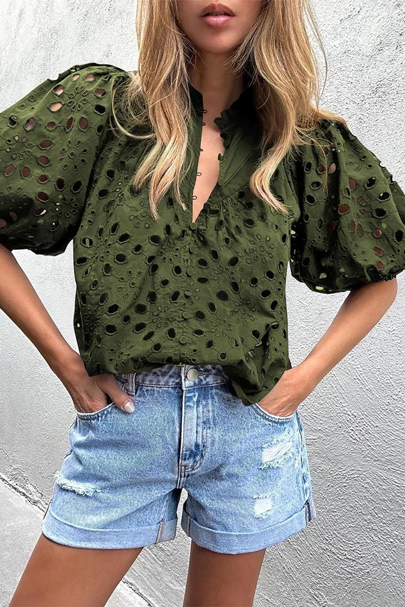 Ladies' Cut-Out Detail Puffy Sleeve Top