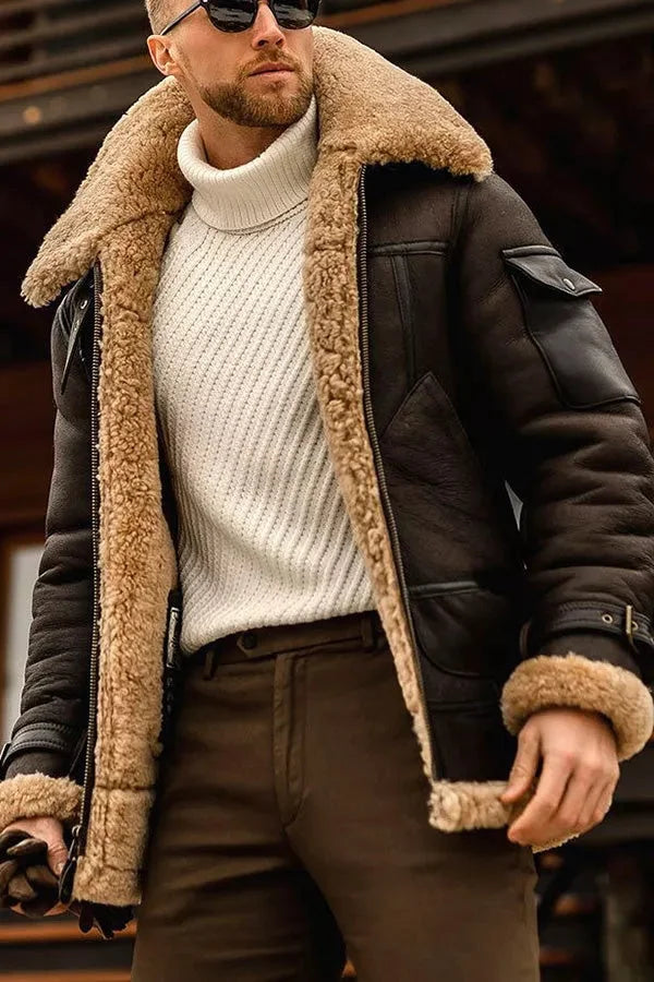 Warm Mens Pilot Jacket with Zip Up Classic Style
