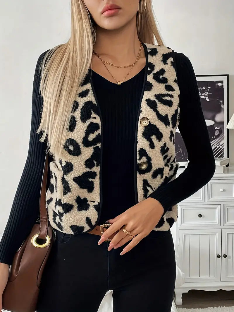 Variant image for Clara Women's Vest – Lightweight Leopard Print, V-Neck Design-5