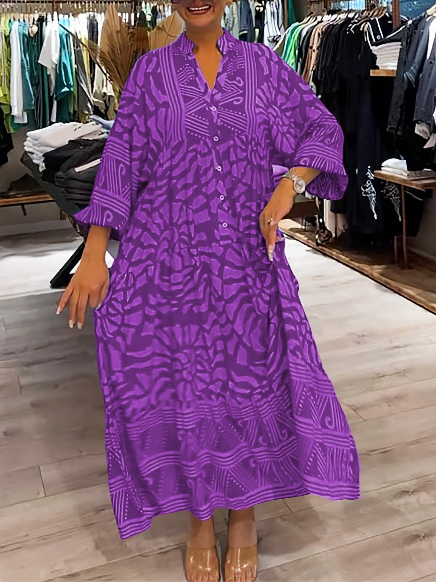 Casual V-neck Floral Maxi Dress for Women