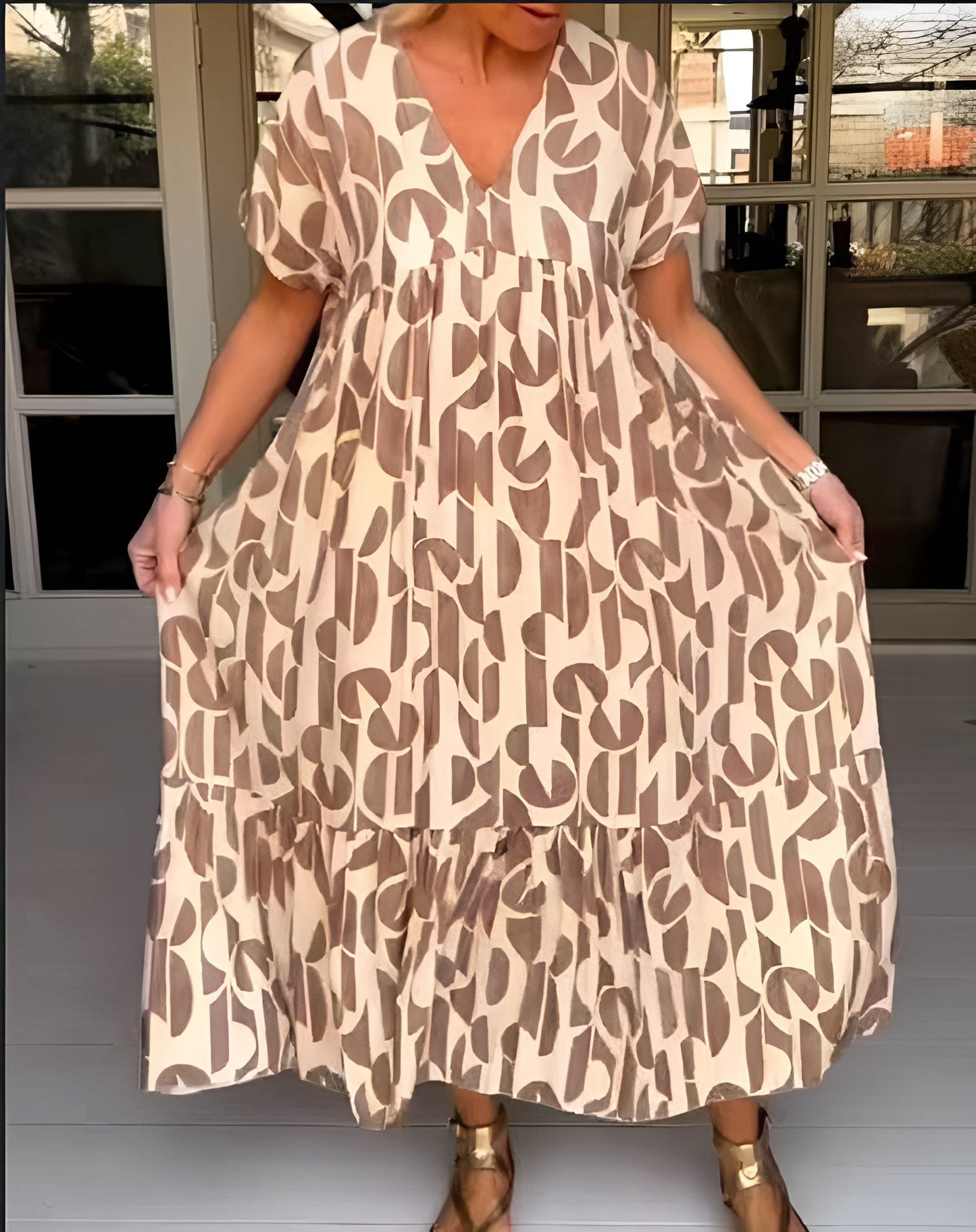 Flowy V Neck Women's Dress