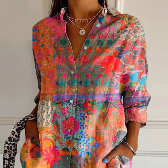 Anna | Floral Long Sleeve Blouse - Lightweight Fabric, Women's Summer Top-2