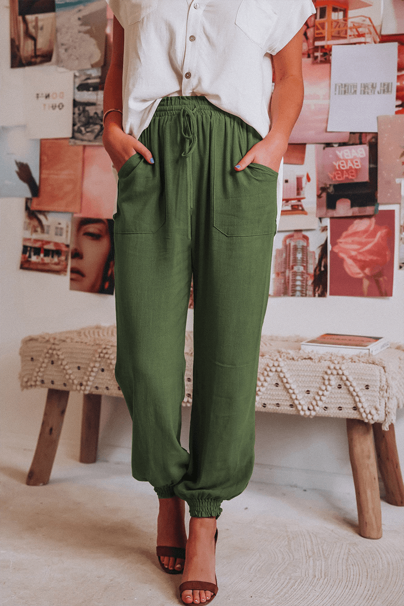 Women's Comfortable Mid-Rise Elastic Waist Trousers