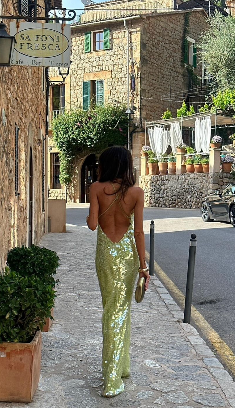Glitter Sequin Open Back Cocktail Party Dress