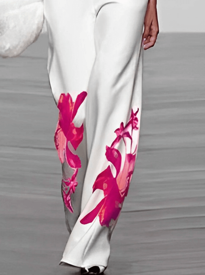 Ladies' Flower Pattern Blouse and Trousers Suit