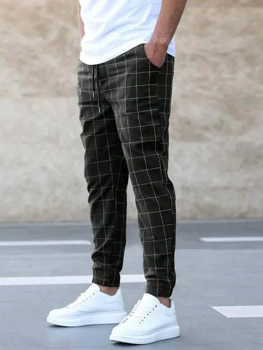 Slim Fit Plaid Running Pants