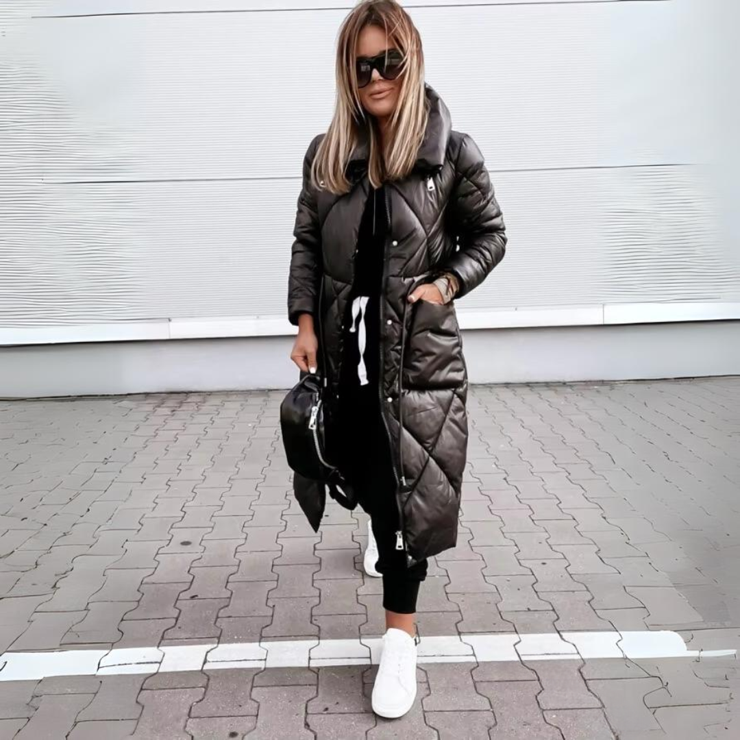 Warm Padded Parka Coat for Women with Zip Front