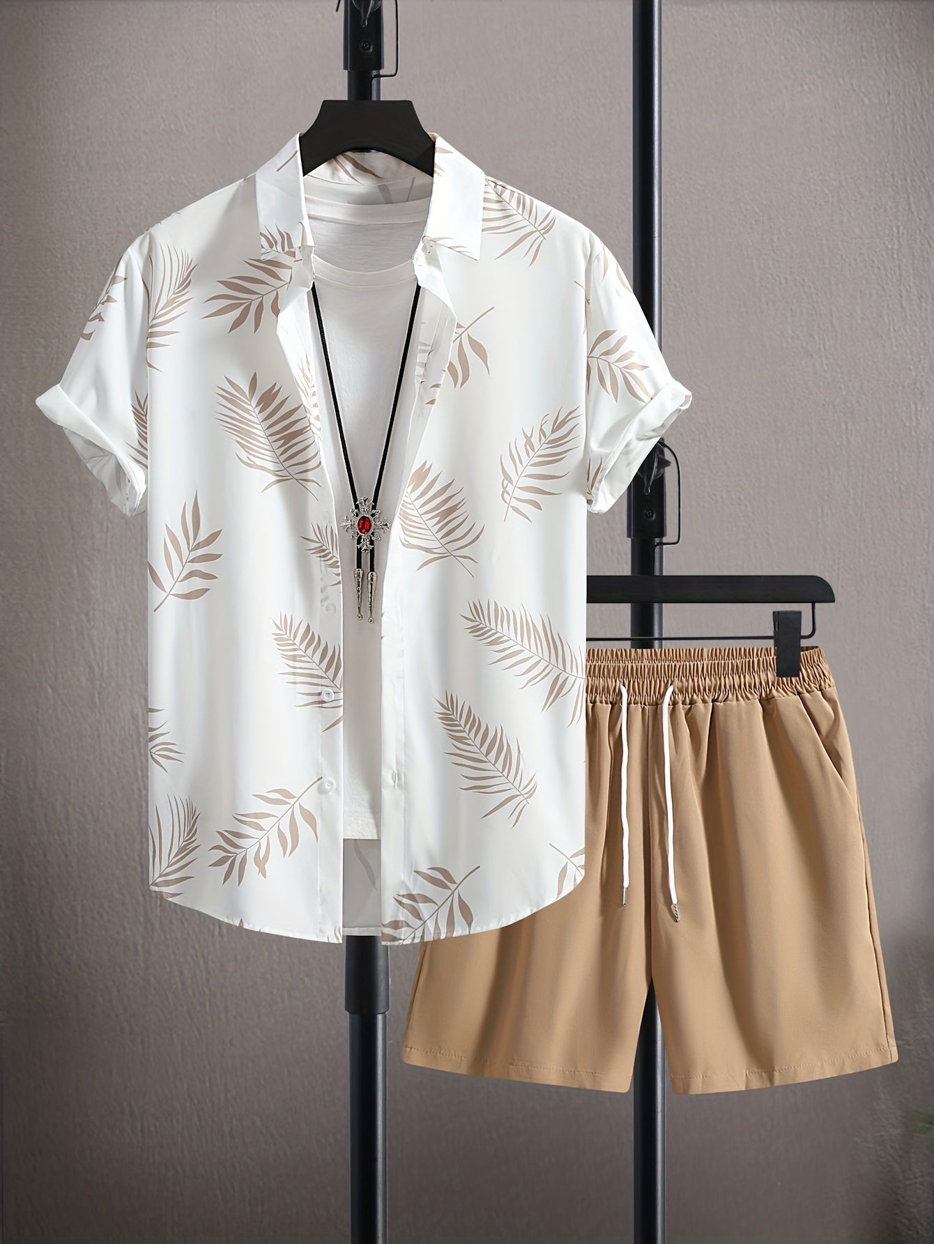 Casual Mens Short Sleeve Leaf Print Shirt
