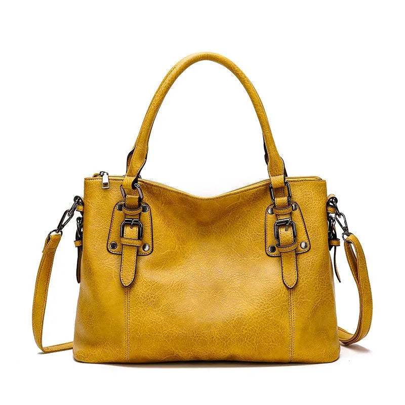 Blue Genuine Leather Tote Handbag
