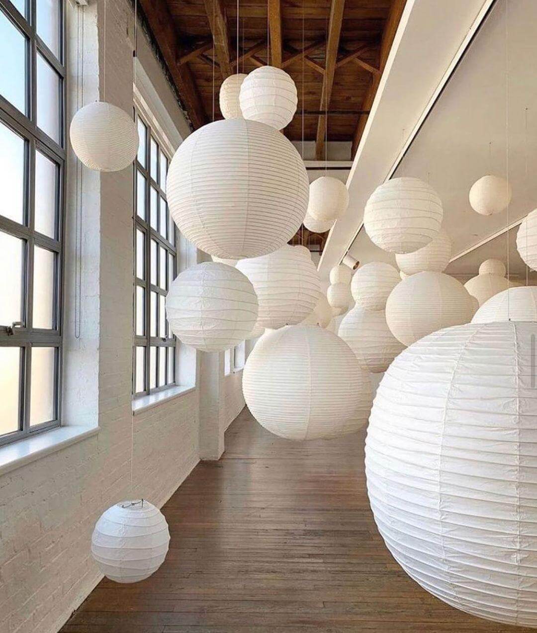 Simple White Cotton Shade Pendant Light with Metal Frame