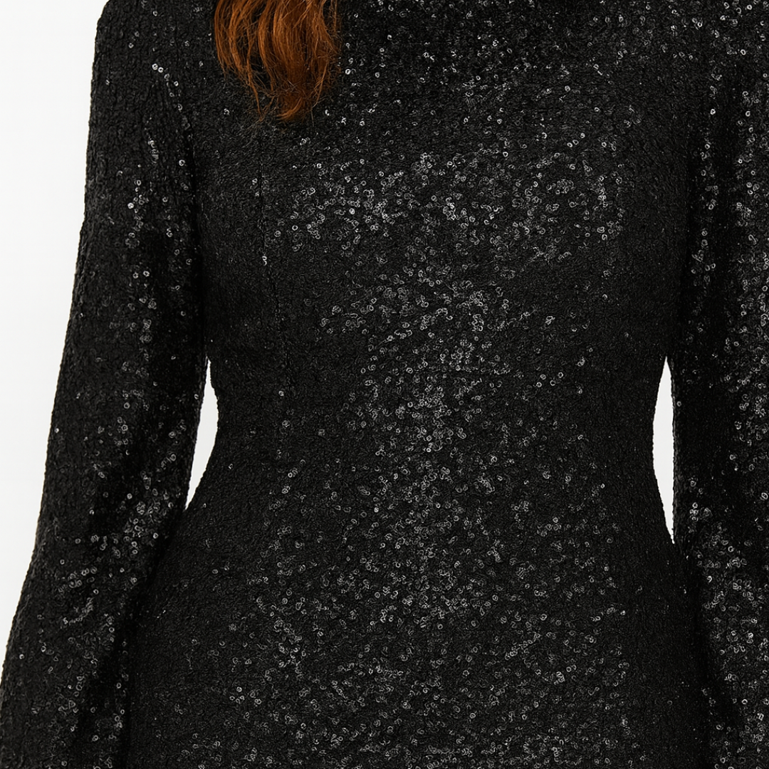 Women's Sparkly Sequin Mini Dress - Elegant Balloon Sleeve Party Gown