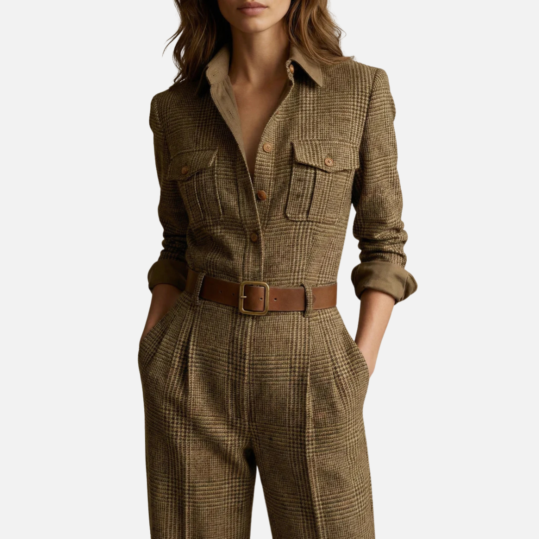 Zarrachi | Women's Plaid Belted Utility Jumpsuit
