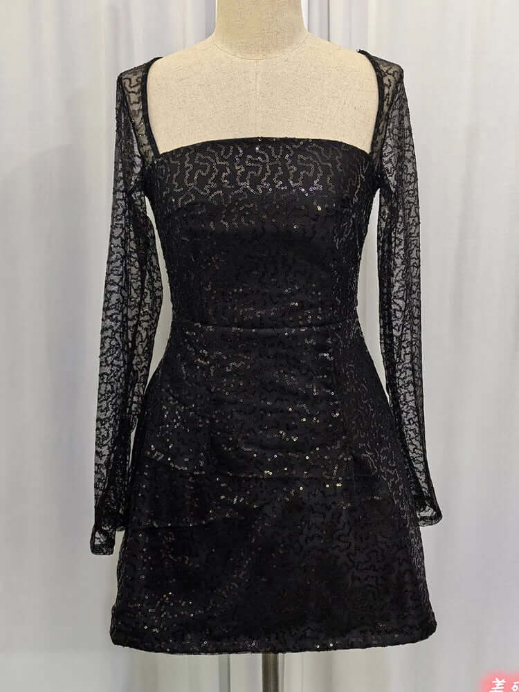 Glittering Tight Fit Mini Dress - Ladies Long Sleeve Clubwear