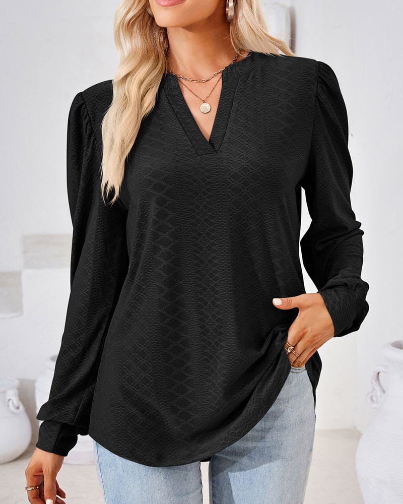 Ladies' Patterned V-Neck Long Sleeve Shirt