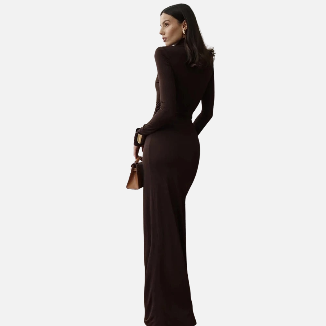 Women’s High Slit Maxi Dress - Long Sleeve Gown