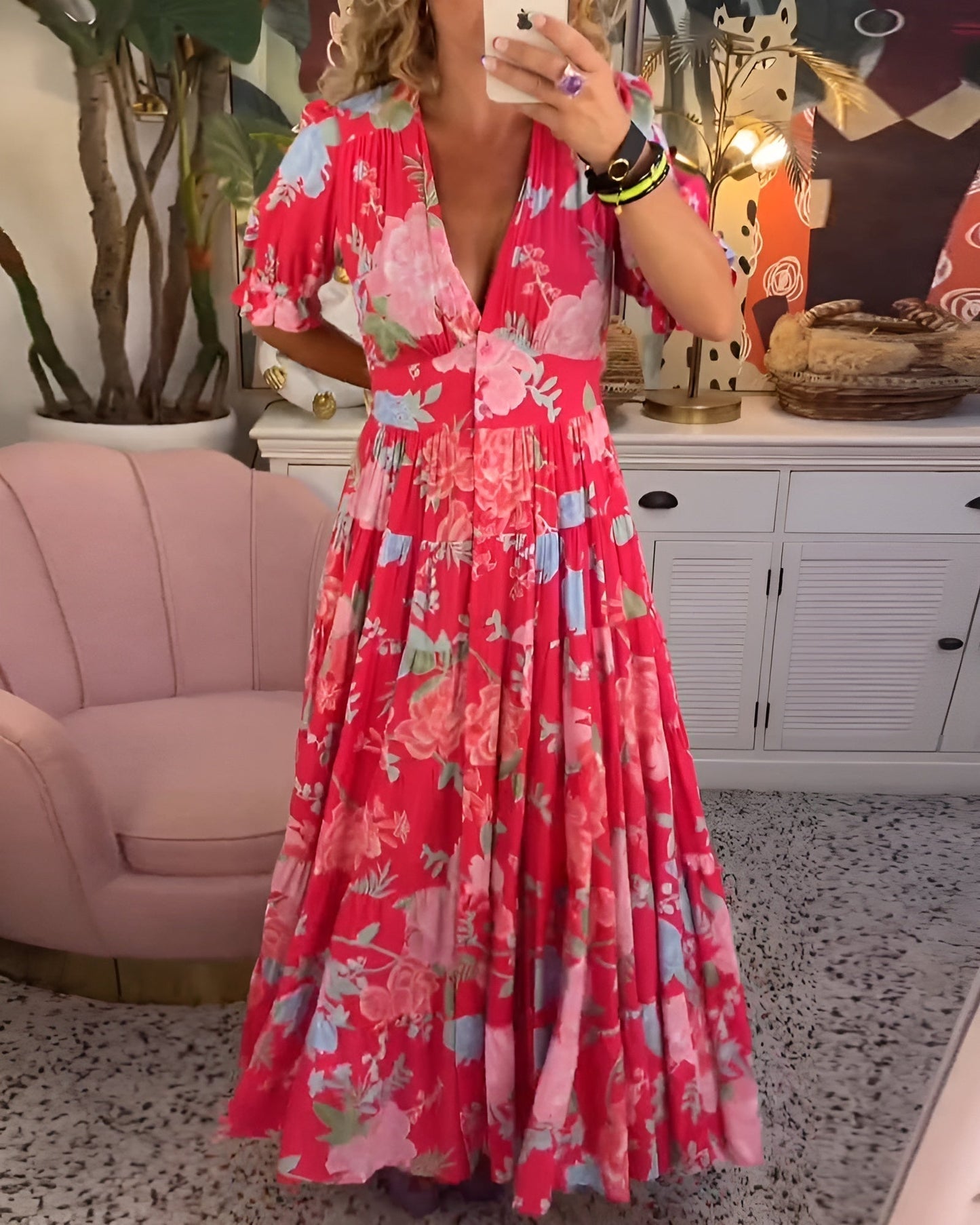 Pretty Flower V-Neck Summer Dress