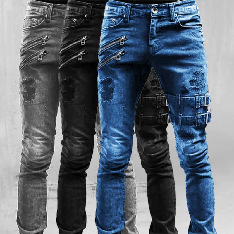 Classic Distressed Button Fly Jeans