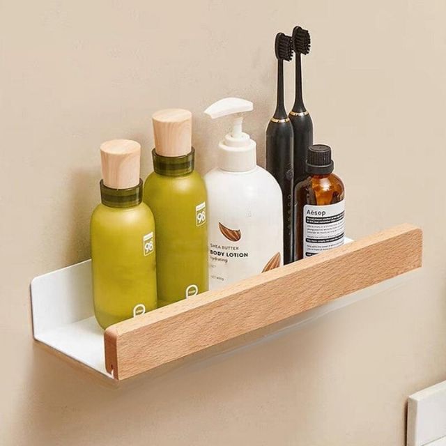 Easy Install Wooden Bathroom Storage Shelf