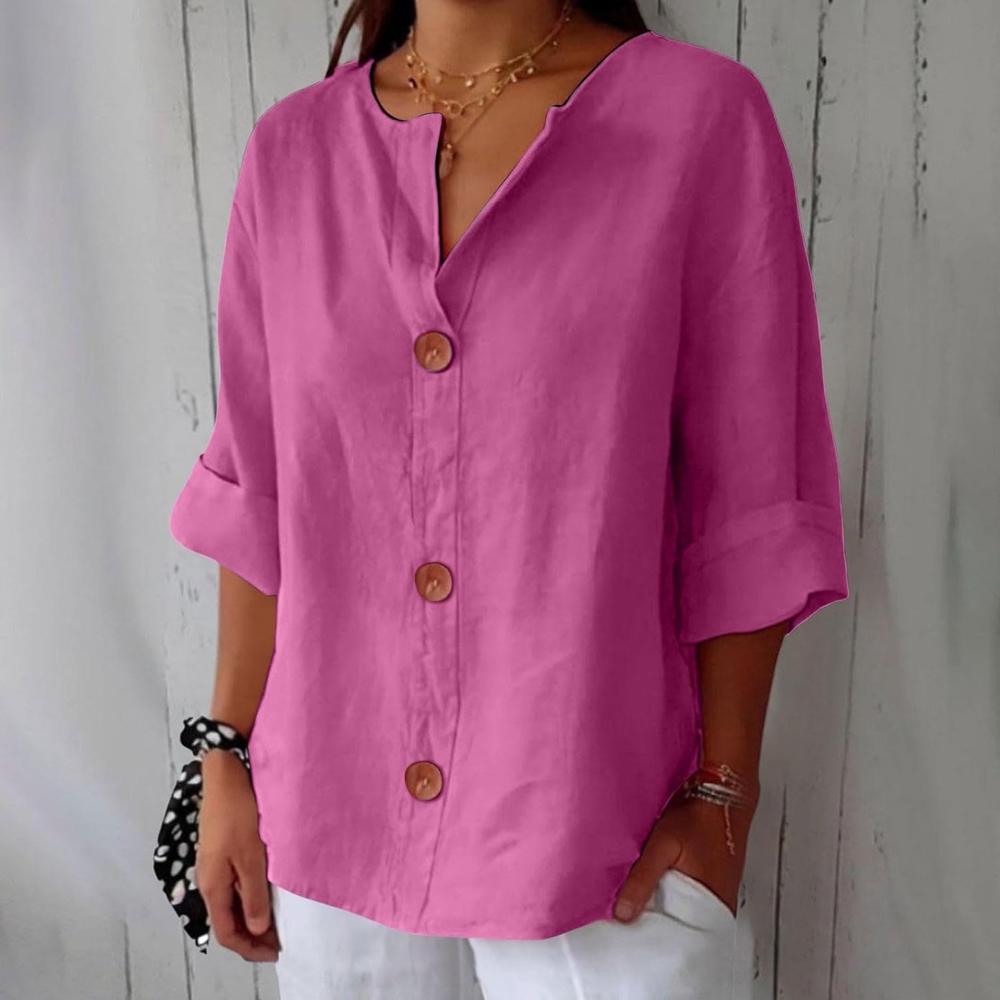 Relaxed Fit Soft Button Down Shirt For Ladies