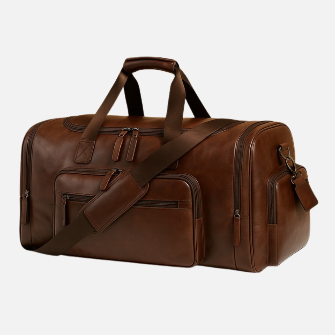 Men's Large Faux Leather Weekend Bag - Travel Duffle Overnight Bag