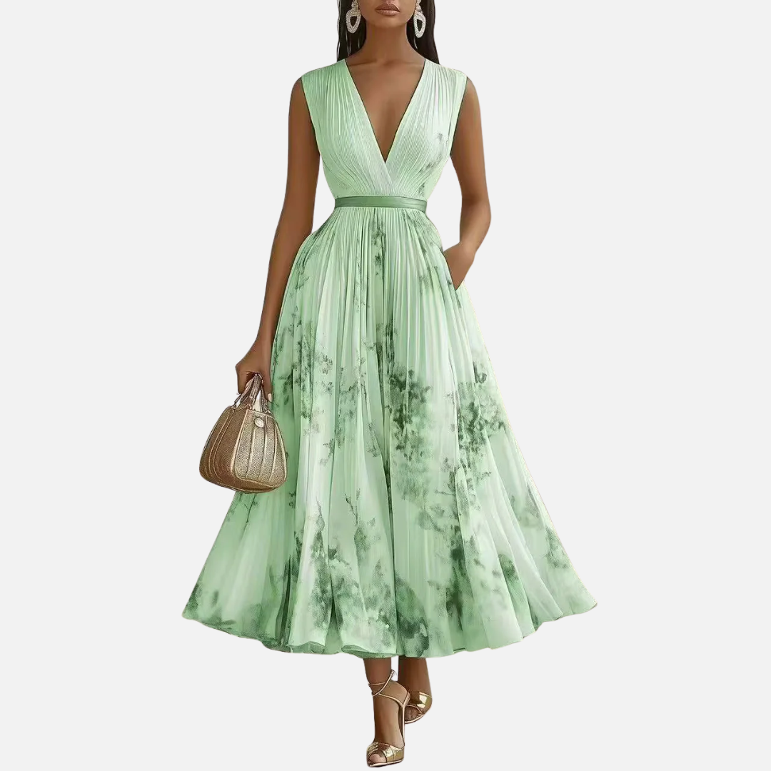 Olive | Floral Pleated Maxi Dress