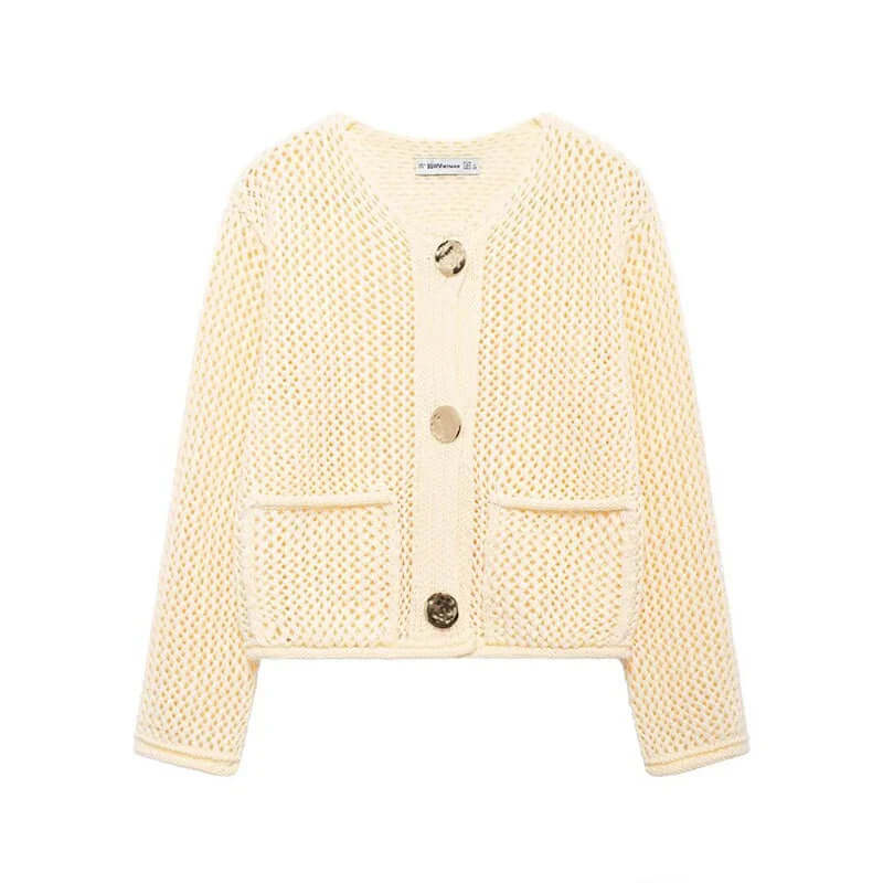 Ladies Breathable Pocket Cardigan Sweater