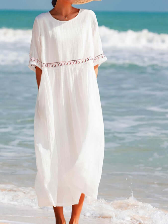 Relaxed Fit Embroidered Cotton Summer Dress