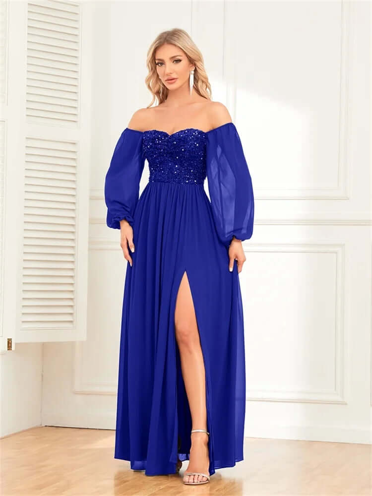 Luxury Ladies Glitter Formal Dress with High Cut Skirt