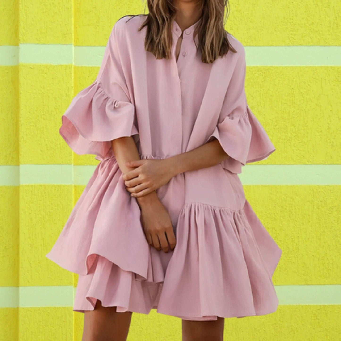Loose Fit Summer Dress with Long Sleeves