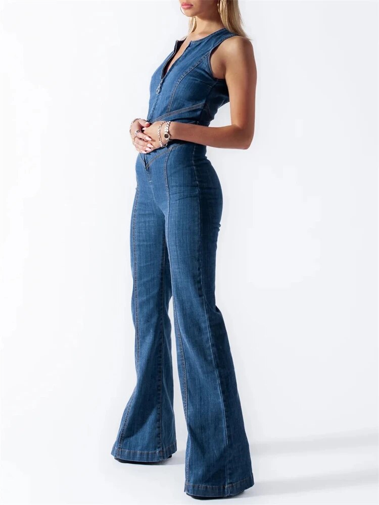 Luxe Retro Denim Jumpsuit – Premium Quality, Vintage Style for Women-3