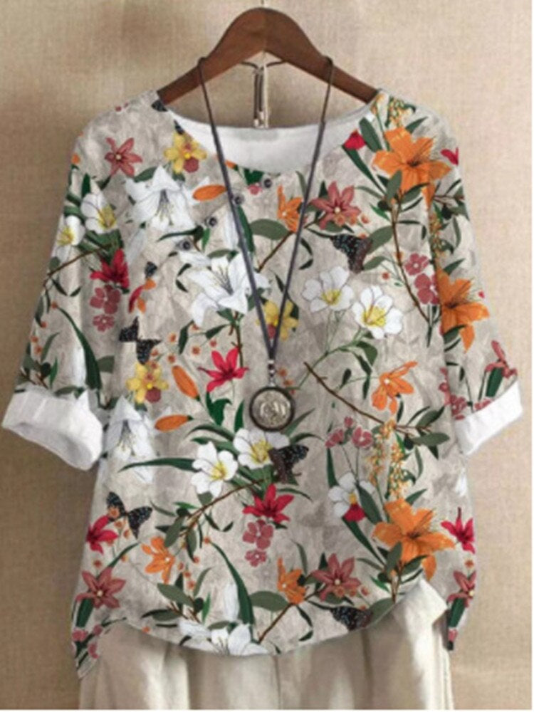 Casual V-Neck Floral Women's Top