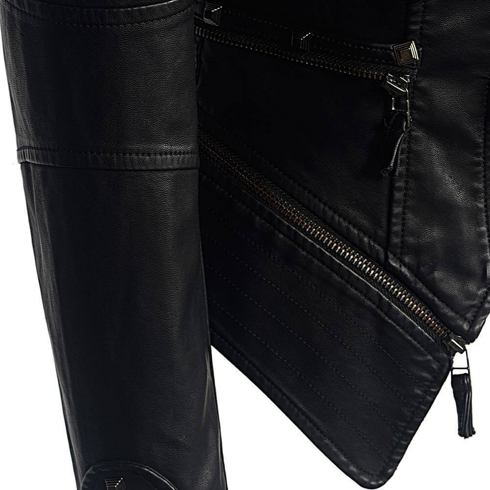 Edgy Black Fake Leather Coat
