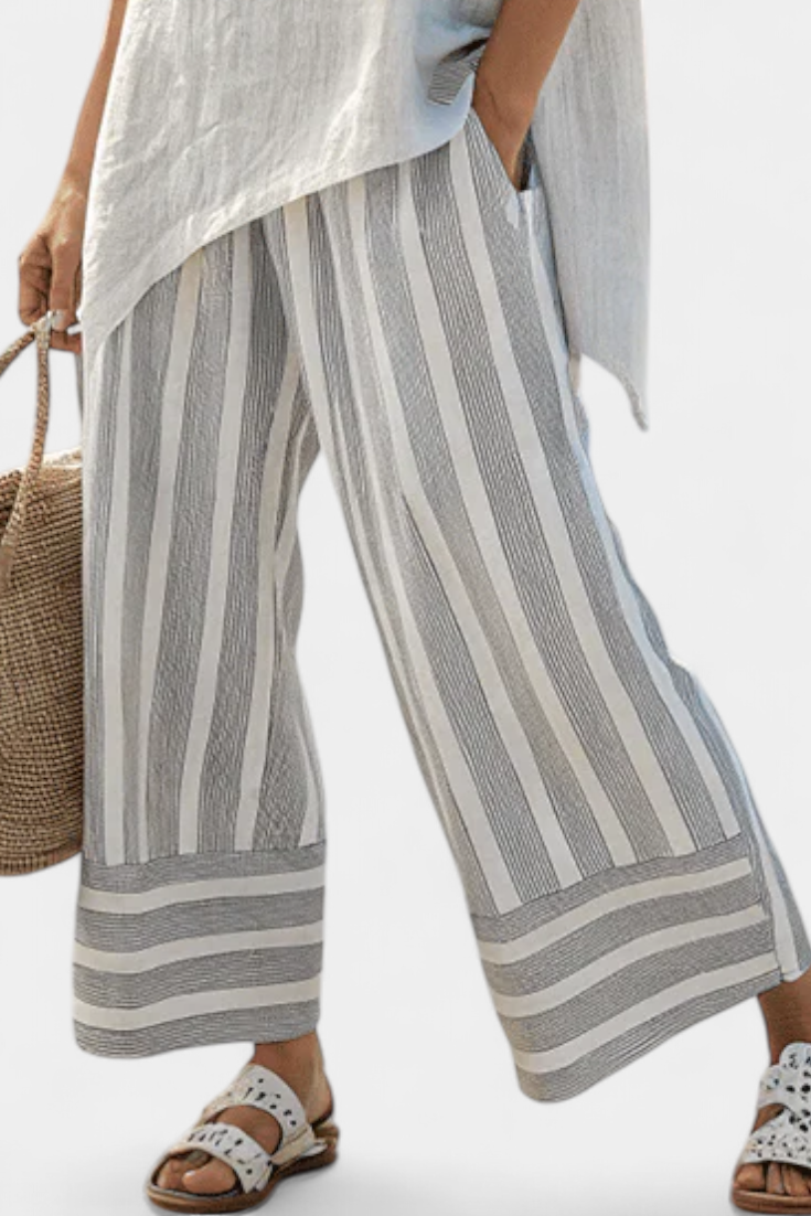 Asymmetrical Blouse & Striped Pants Set | Women's Outfit 2