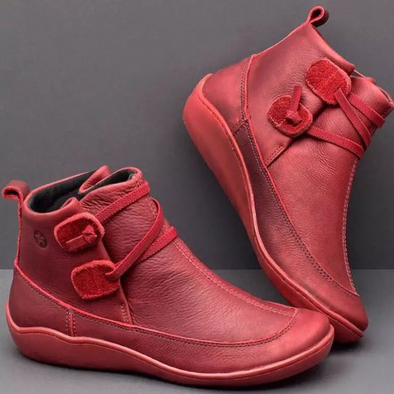 Women's Low Heel Ankle Boots with Buckle Detail