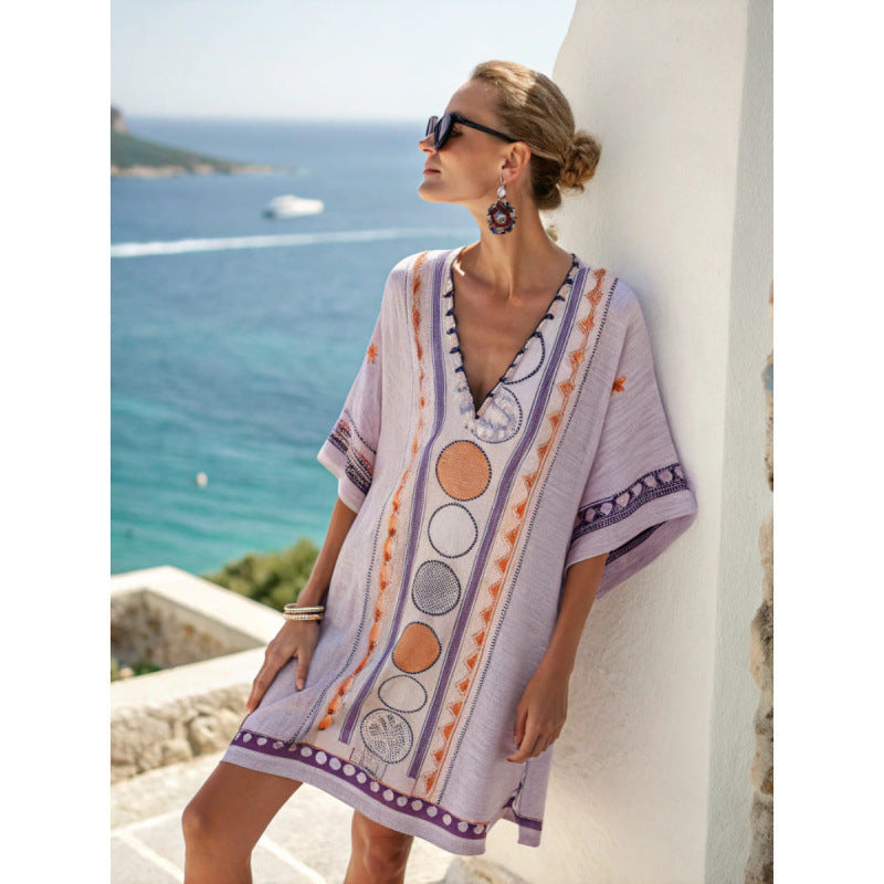 Colorful Embroidered Maxi Sundress for Women