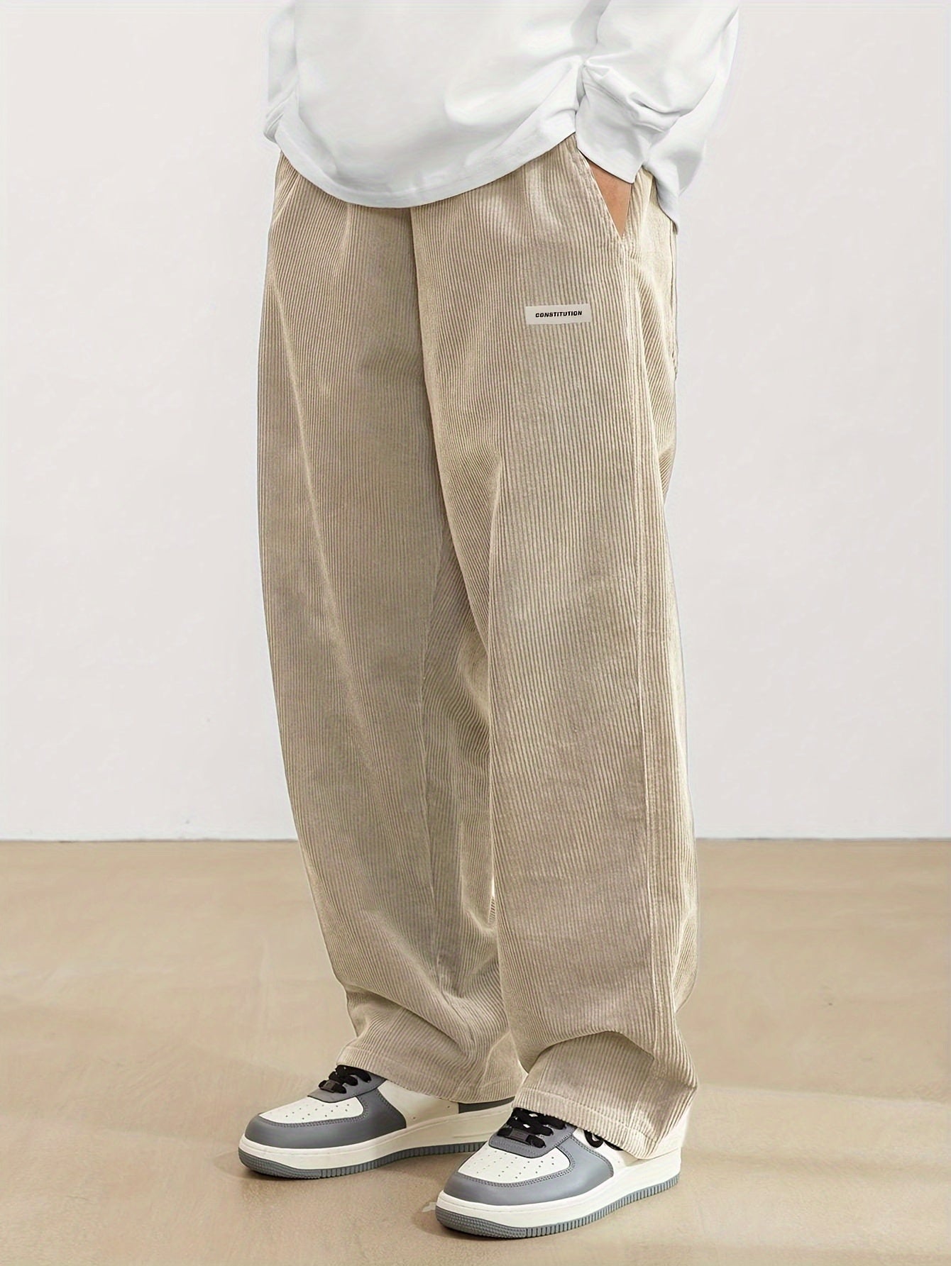 Brown - Men's cord pants with pockets 8