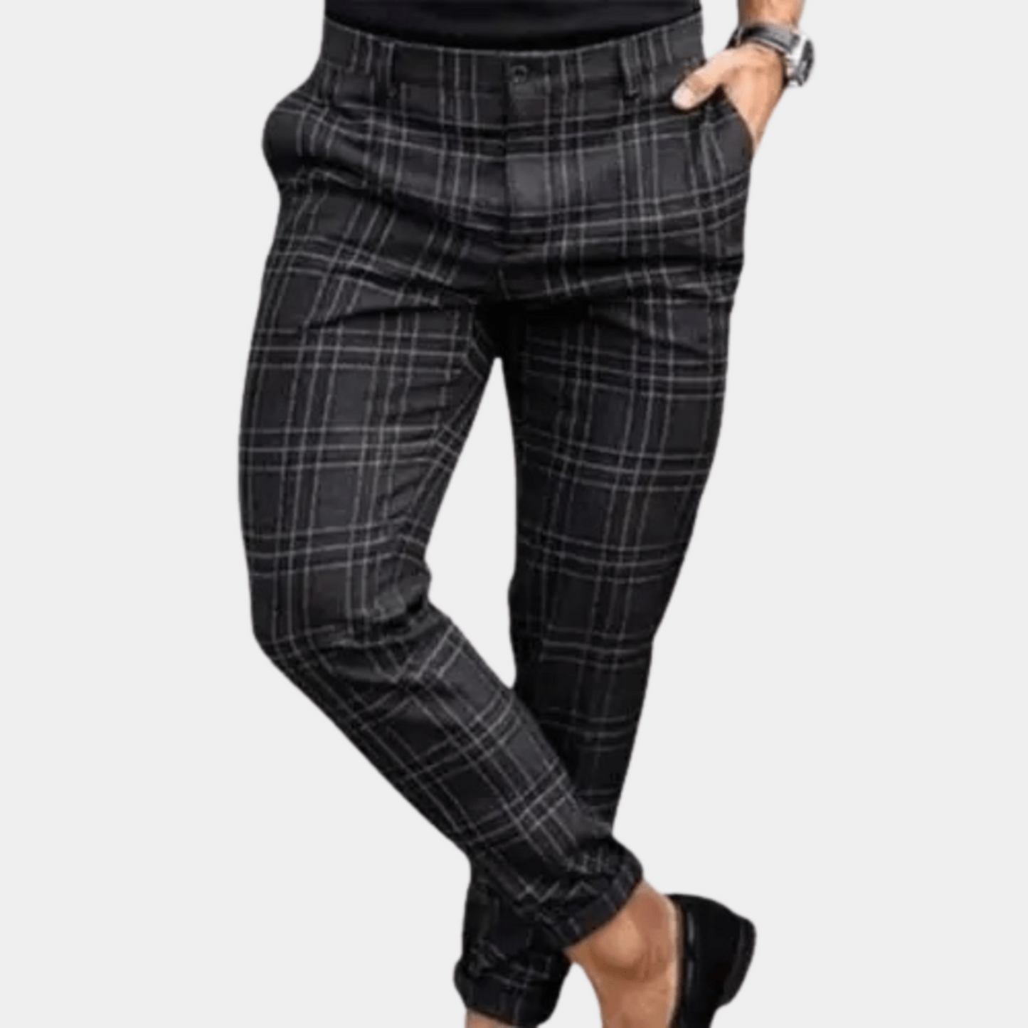 Regular Fit Plaid Trousers for Men