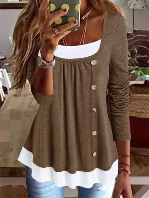 Ladies Relaxed Fit Gathered Long Sleeve Top