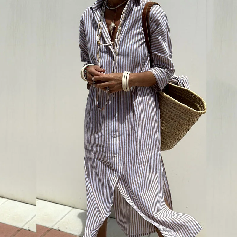 Stylish Striped Shirt Dress for Ladies