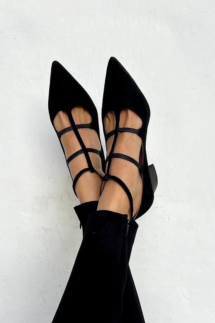 Elegant Buckle Black Ballet Flats - Luxivelle