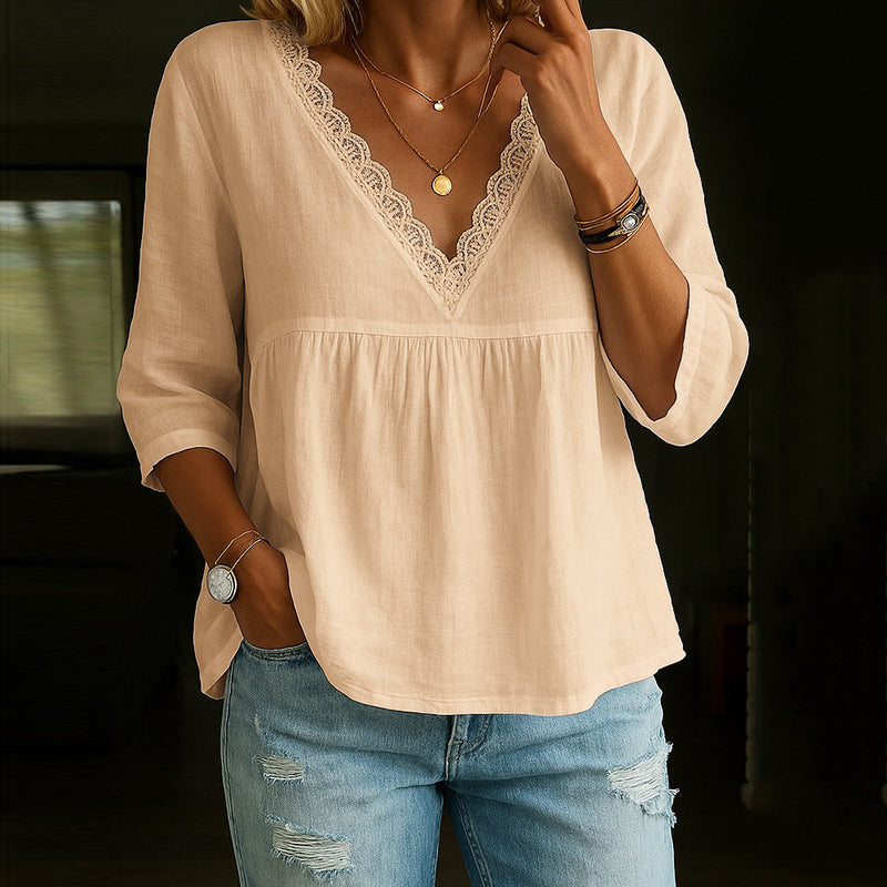 Sienna | Lace Trim V-Neck T-Shirt