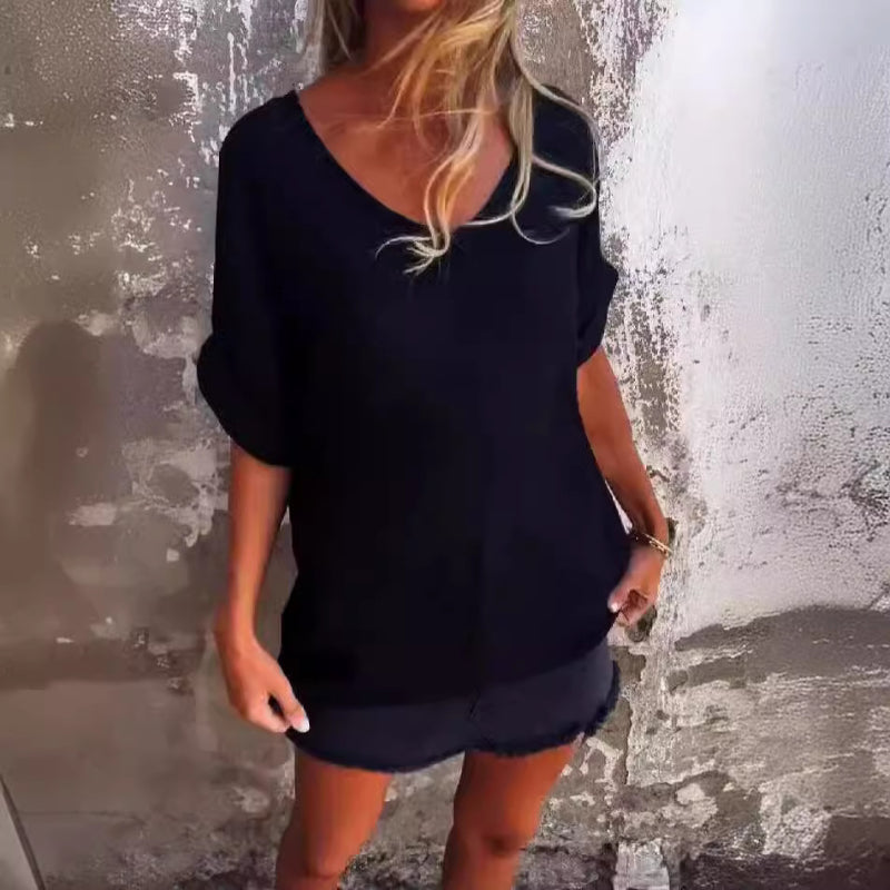 Relaxed Fit Women's V-Neck Shirt