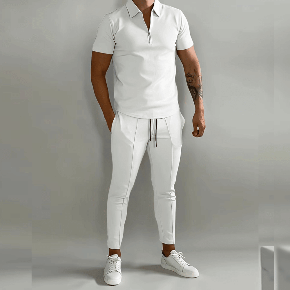 Men's Casual Cotton Polo and Pants Set